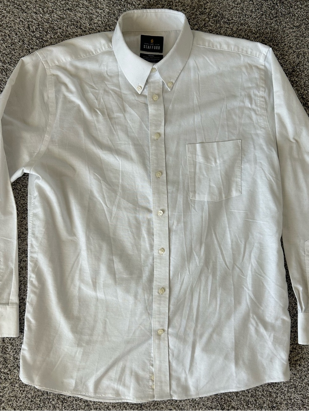 Stafford | Men’s Regular Fit 16.5 Neck White Collared Long Sleeve Button Up